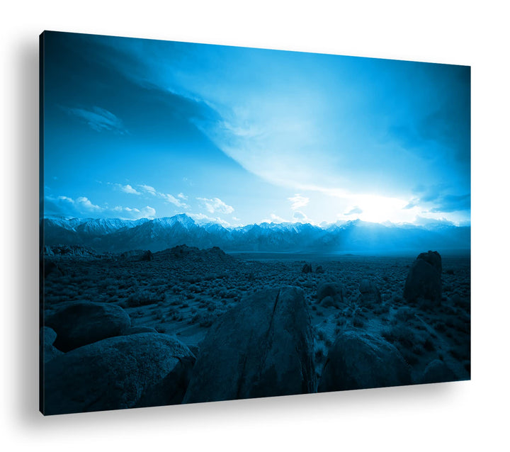 atemberaubender Sonnenaufgang in der Steppe Format 80x60 Effekt: Monocrome Blau als Leinwandbild, Mo