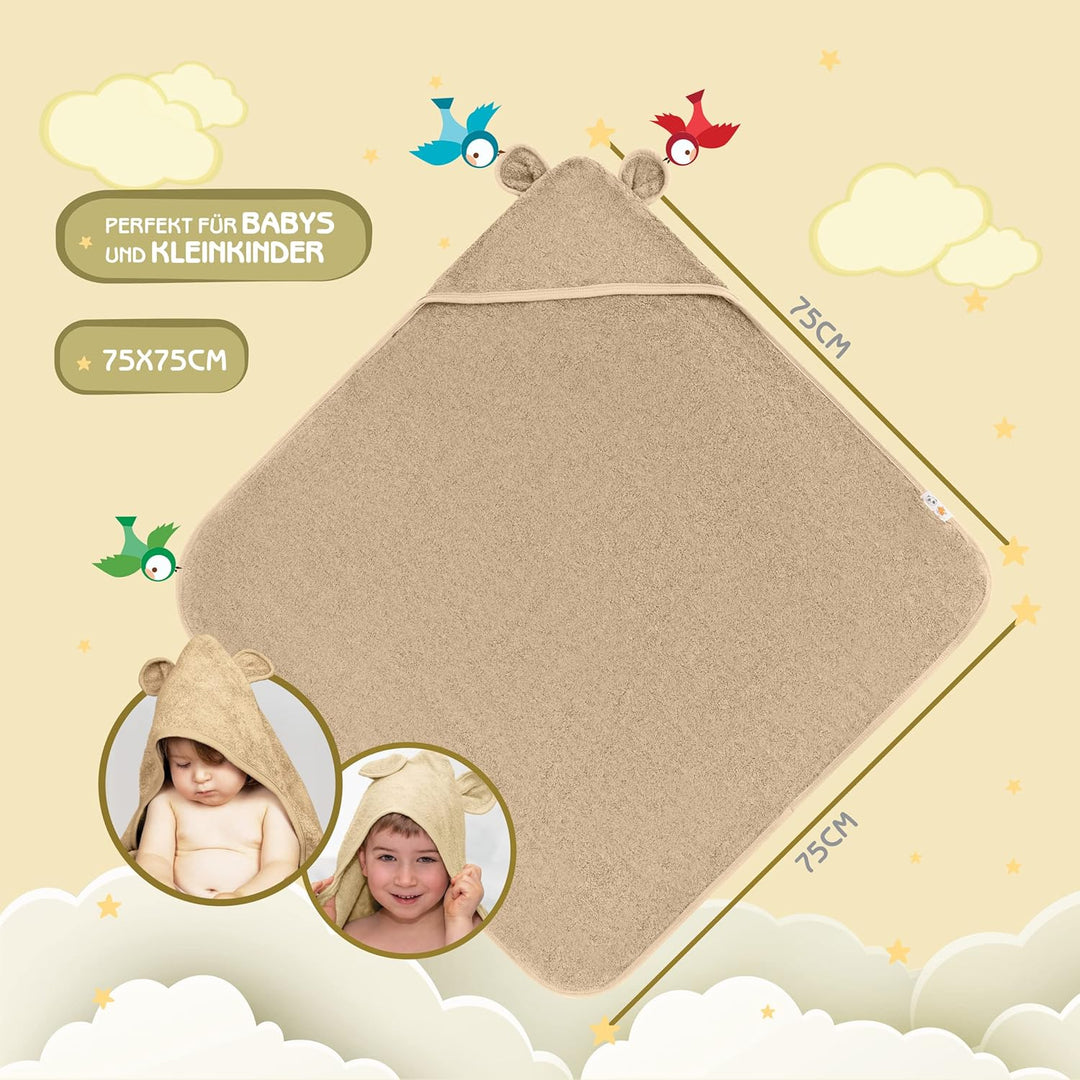 Kapuzenhandtuch Baby EXTRA dick, warm & weich | 75x75cm Babyhandtuch mit Kapuze (100% Bambus) | Baby