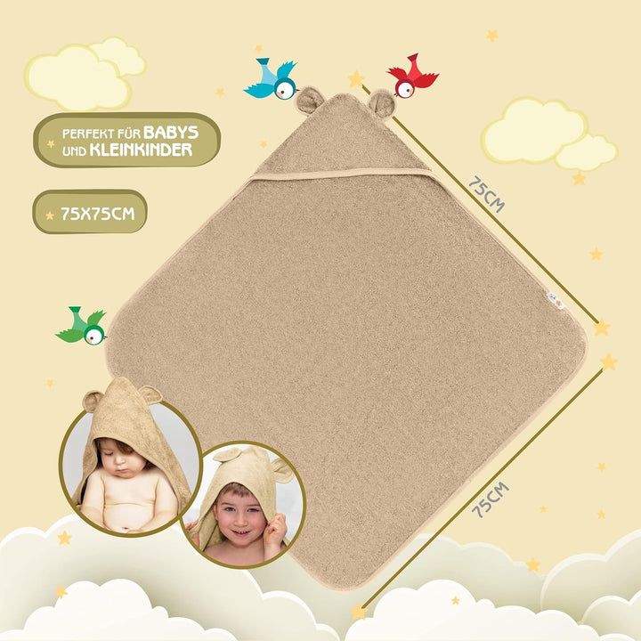Kapuzenhandtuch Baby EXTRA dick, warm & weich | 75x75cm Babyhandtuch mit Kapuze (100% Bambus) | Baby
