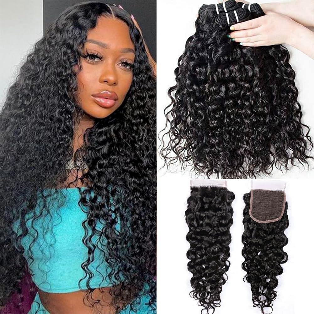 Brasilianische Locken mit Verschluss Water Wave Bundles Yavida Weben brasilianisches Menschenhaar Cu