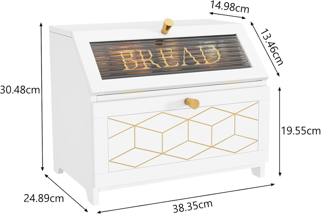 Brotkasten Holz, 2 Etagen Brot Aufbewahrungsbox, Weiss Brotkasten Gross Mit Transparentem Fenster Br