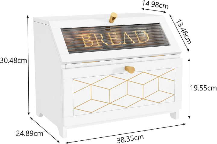 Brotkasten Holz, 2 Etagen Brot Aufbewahrungsbox, Weiss Brotkasten Gross Mit Transparentem Fenster Br