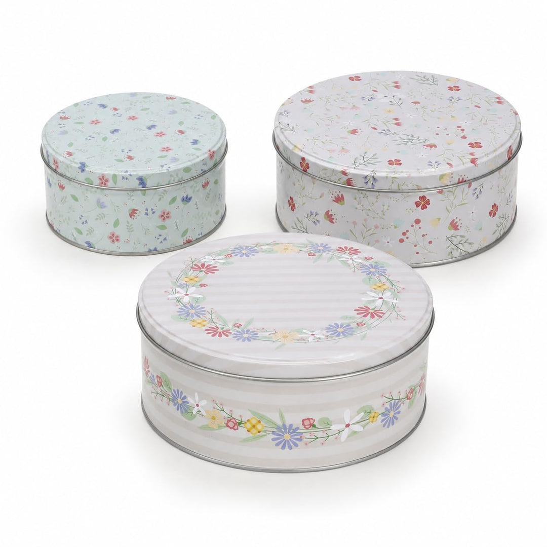 MIJOMA Keksdosen-Set – 3er-Set Metalldosen mit Deckel – Motiv Flowers | runde Dosen mit Motiv – stap