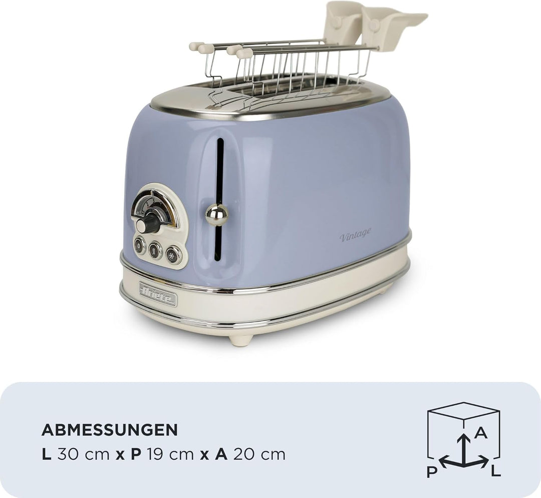 Ariete Vintage 155, 2-Scheiben-Toaster, Retro Toaster mit 6 Toaststufen, Automatischer Auswurf, Auft