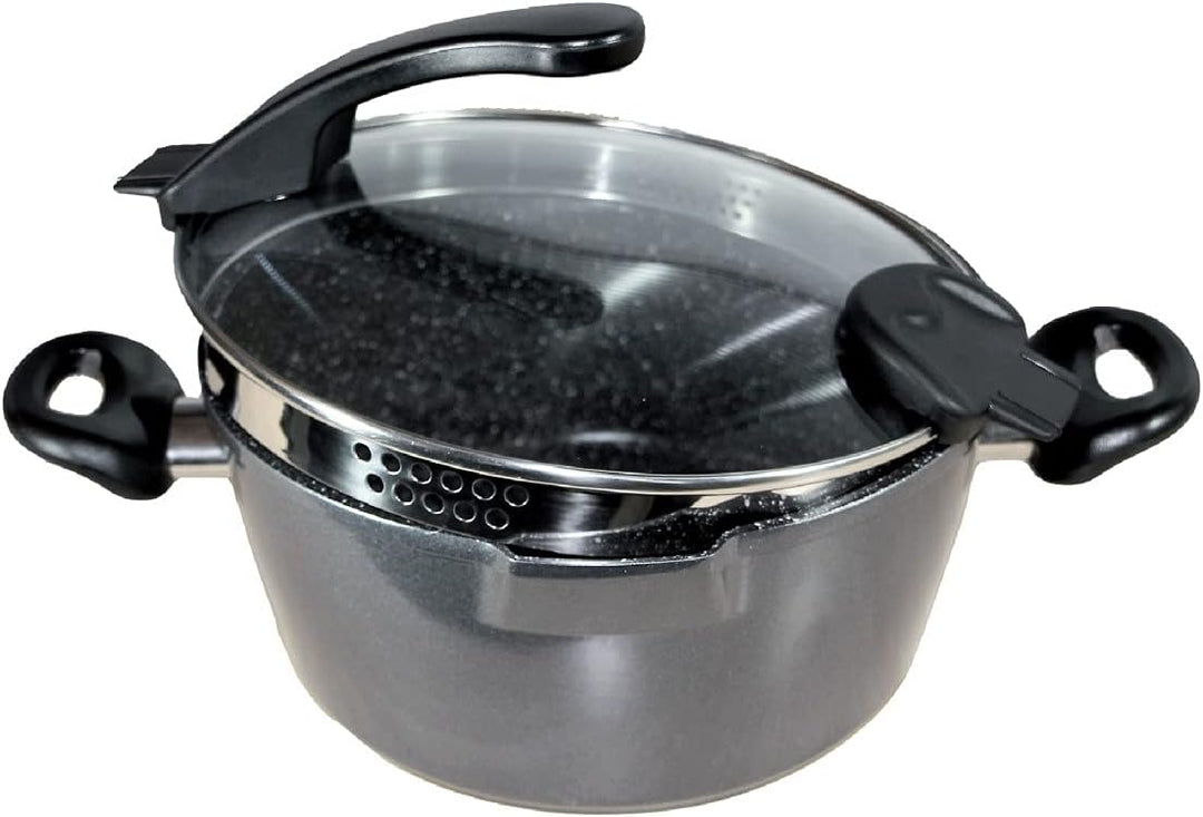 STONELINE® FUTURE Kochtopf 28 cm, mit Siebglasdeckel, induktionsgeeignet, Aluguss, Antihaftbeschicht
