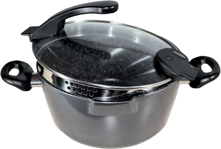 STONELINE® FUTURE Kochtopf 28 cm, mit Siebglasdeckel, induktionsgeeignet, Aluguss, Antihaftbeschicht