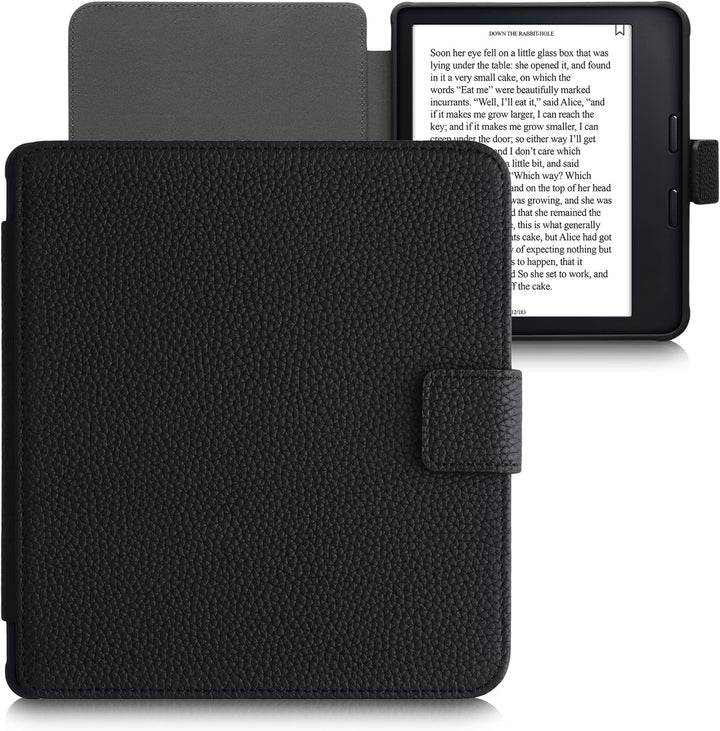 kalibri Klapphülle kompatibel mit Kobo Libra 2 - Leder Hülle eReader mit Litchi-Struktur - Schwarz,