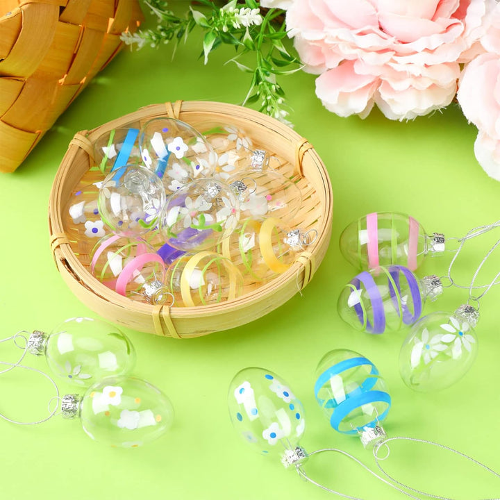 Glas-Osterei-Ornamente zum Aufhängen, Buntglas-Ei, handbemalt, Pastell-Ostereier für Baum, Frühling,