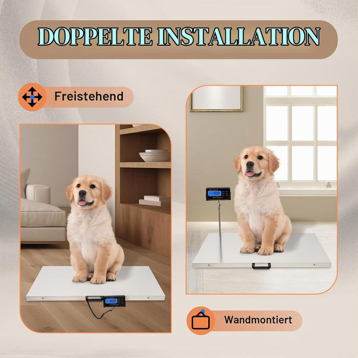 Elektronische Veterinärwaage, 103x53cm Plattformwaage Paketwaage Hundewaage bis 300kg Edelstahl Plat