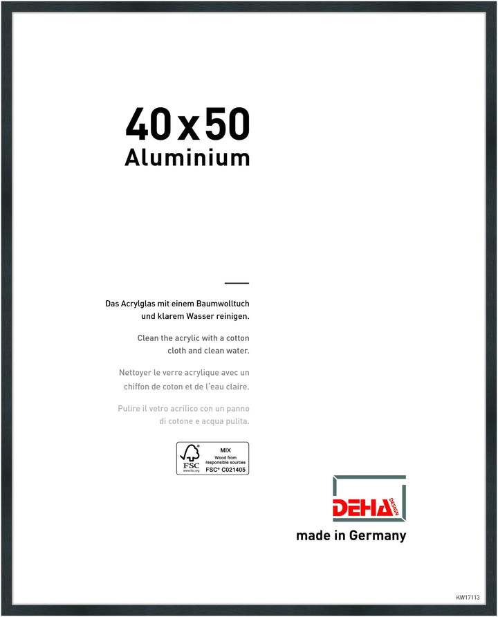 DEHA Design Bilderrahmen Tribeca, 40x50 cm, Aluminium Schwarz Matt, bruchsicheres Acrylglas, für Pos