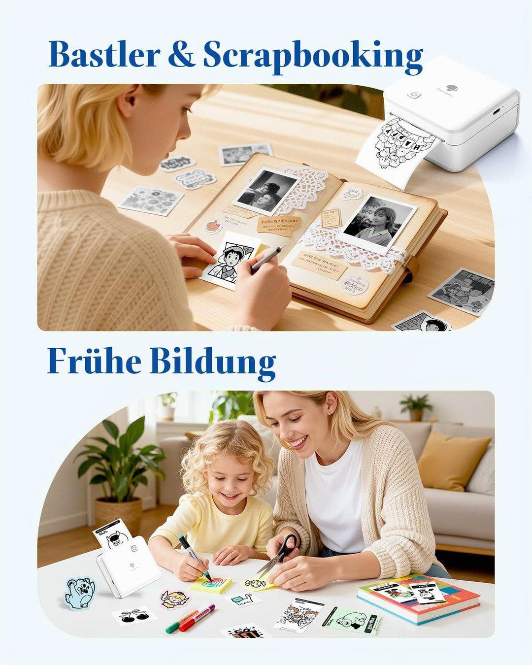 Phomemo Mini Thermodrucker 300DPI - Mini Fotodrucker, Schwarz-Weiss Foto-Thermo-Aufkleber Drucker, P