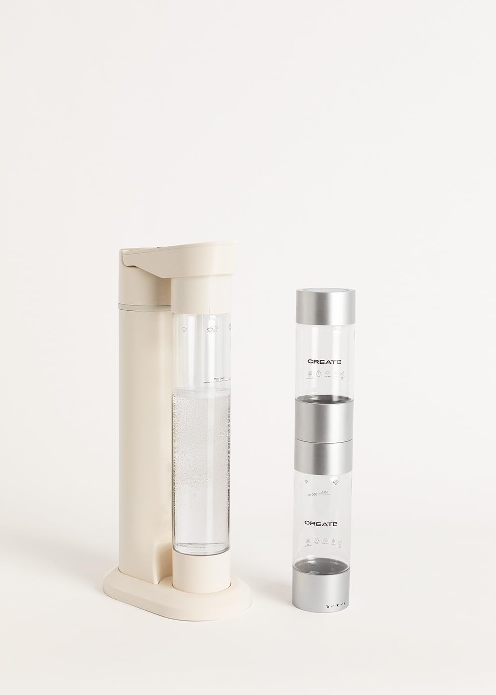 CREATE/SODA MAKER STUDIO/Wassersprudler 1L Cremeweiss + Doppelflasche 500ml + 350ml / Keine CO2-Flas