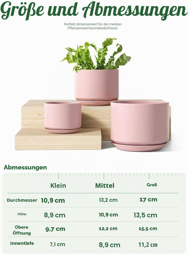 LE TAUCI 3 er Pack Übertöpfe Keramik, 11+13+17 cm Durchmesser Klein Töpfe Set, Blumentopf für Zimmer