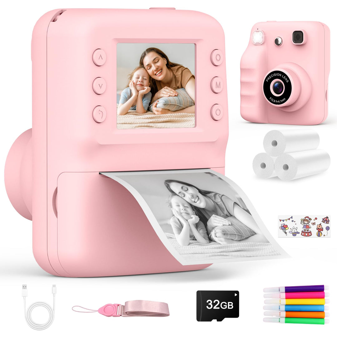 Kinderkamera Sofortbildkamera, Spielzeug ab 3-6 Jahren 2.4" HD Bildschirm Kinderkamera mit 32 GB Ges