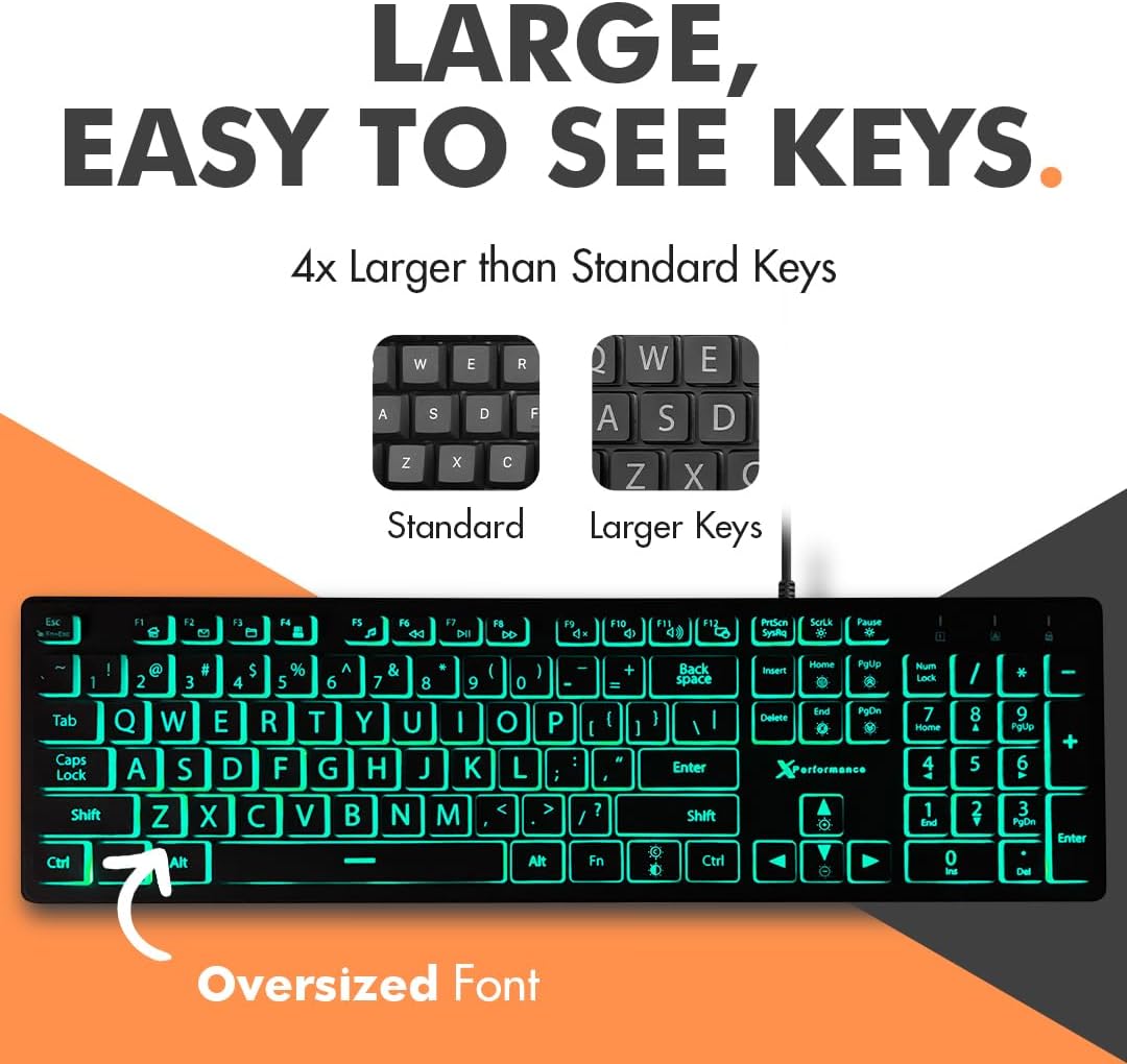 X9 Performance Grosse Tastatur mit Hintergrundbeleuchtung, leicht zu sehen und zu tippen, grosse Tas