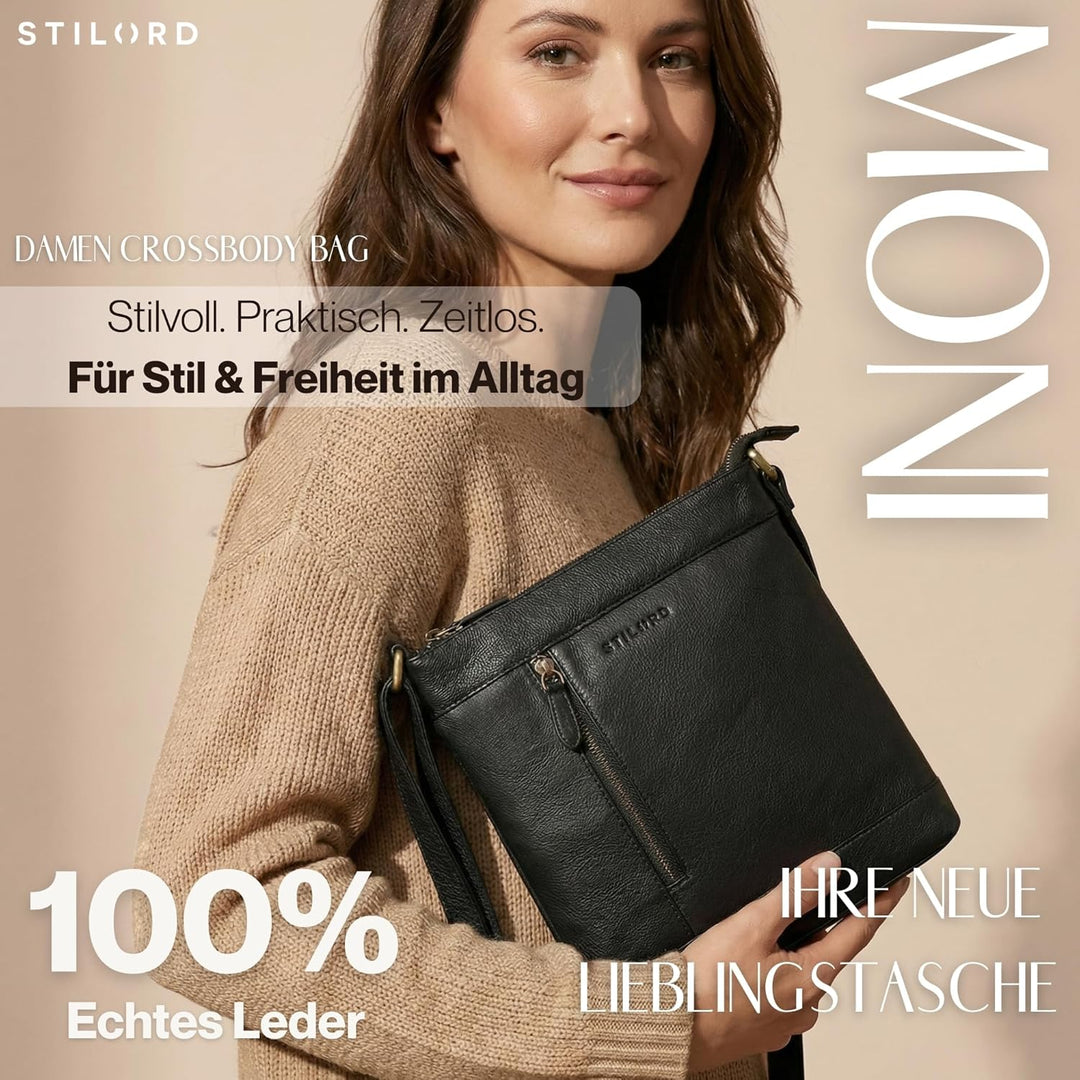 STILORD Moni Stylishe Crossbody Bag Damen Leder Mittel-Gross - Freizeittasche Echtleder Handtasche V