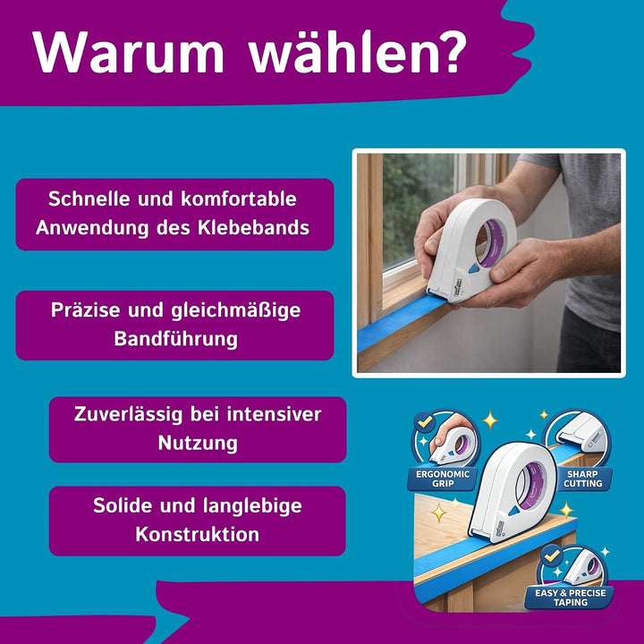 elastica Masking Tape Abroller - Abroller für Malerkrepp 50mm - Paketbandabroller für Malerarbeiten