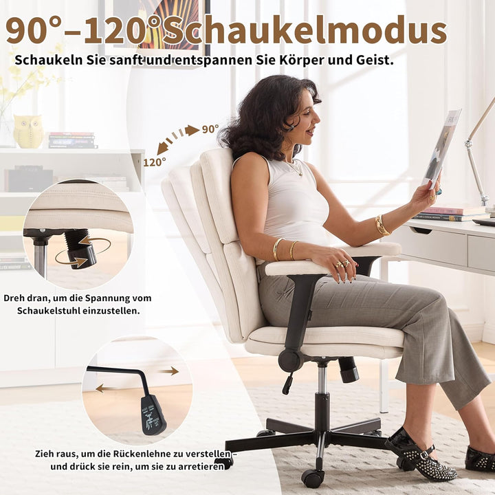 Fizzin Beige Ergonomischer Bürostuhl Schreibtischstuhl mit Hochklappbare Armlehne, Doppellagiger Hoh