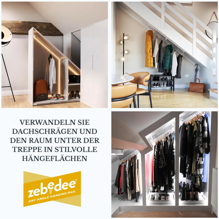 Zebedee Any Angle – Geneigte Kleiderstange für schräge Schlafzimmerschränke im Dachgeschoss, unter D