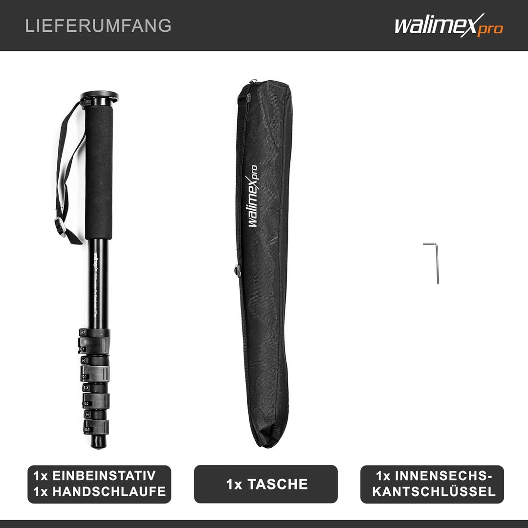 Walimex FT-1502 Pro Einbeinstativ 177cm - Stabiles Aluminium-Einbeinstativ - 10 kg Traglast - Fliplo