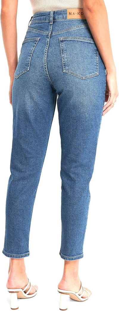 NA-KD Damen Comfort Mom Jeans 36 Mittelblau, 36 Mittelblau