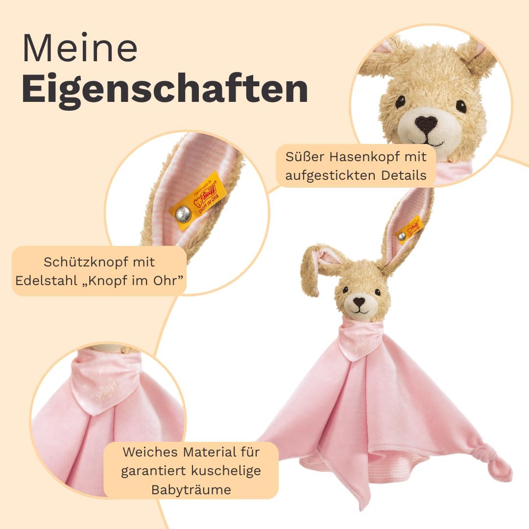 Steiff 237546 Hoppel Schmusetuch 28 rosa Hase, Medium, Rosa