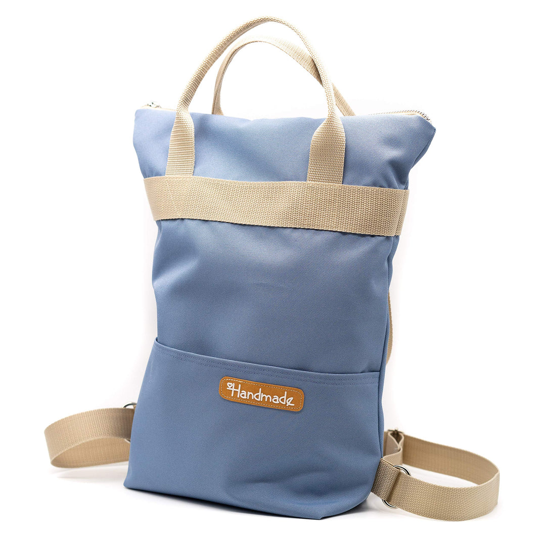 DIY Nähset/Nähpaket Rucksack/Shopper 37cm x 30cm Hellblau - beige mit Vordertasche