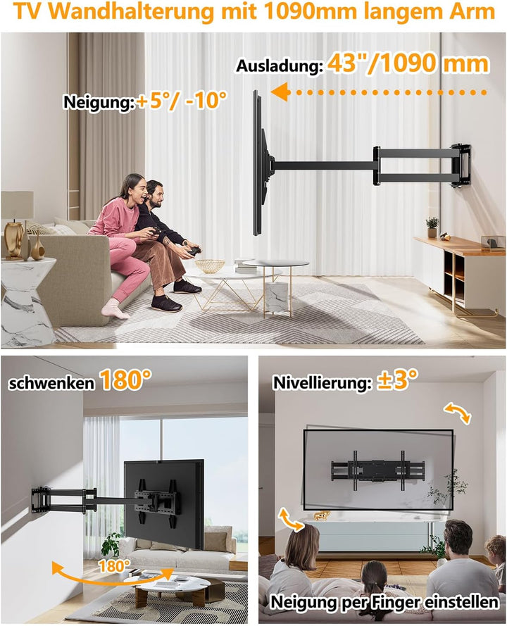 FORGING MOUNT TV Wandhalterung mit 109cm Langer Reichweite Doppelter Gelenkarm Voll Bewegung Neigbar