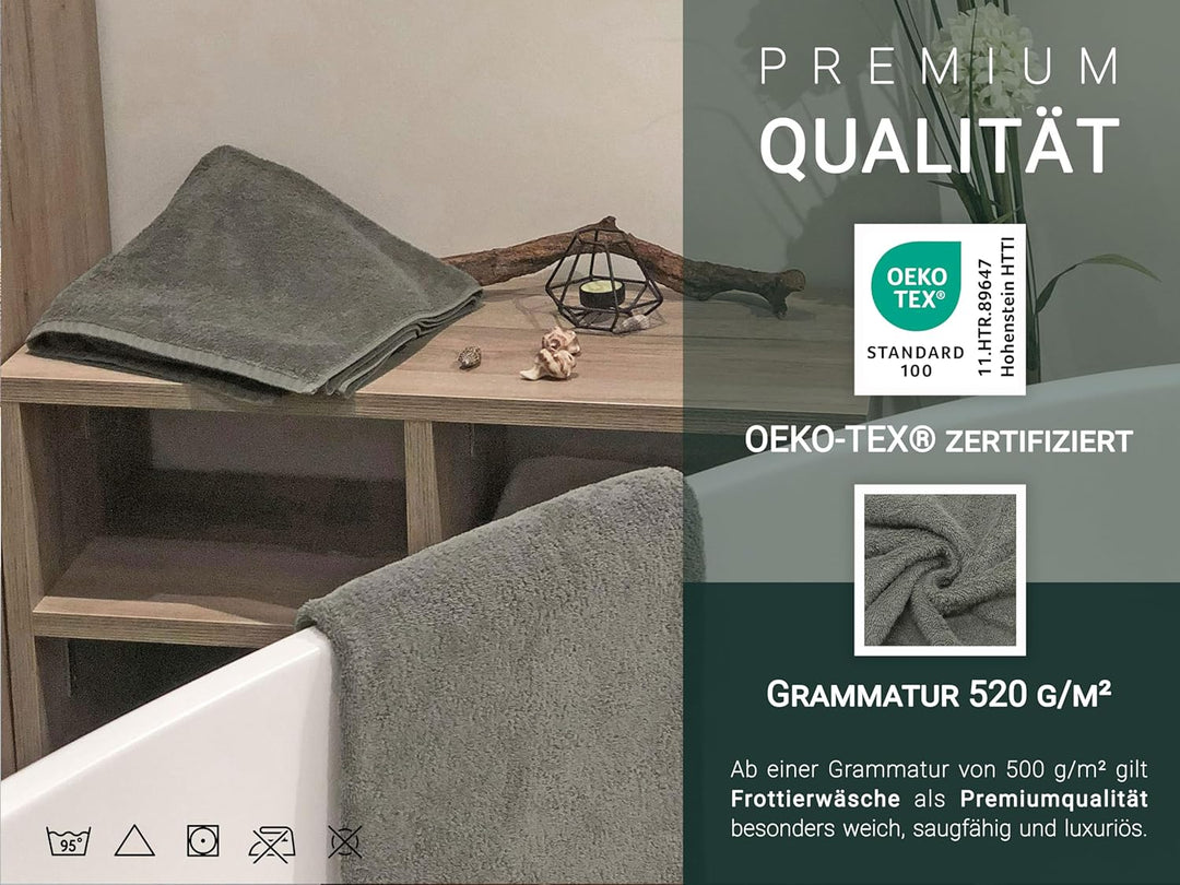 ZOLLNER 3er Set Handtücher gross, Duschtücher, 70x140 cm, Baumwolle, Taupe, Taupe