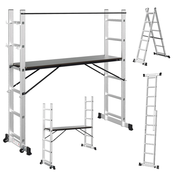 Gimisgu Gerüst, 4 in 1 Alu Multifunktionsleiter 6+6 Stufen, Mobile Mehrzweckleiter mit Plattform und
