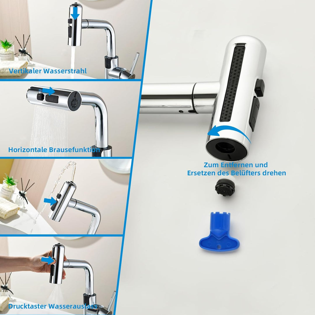 Wasserhahn Bad Mynaiad mit LED-Temperaturanzeige Badarmatur, Brause Ausziehbar, Badarmatur 360° Schw