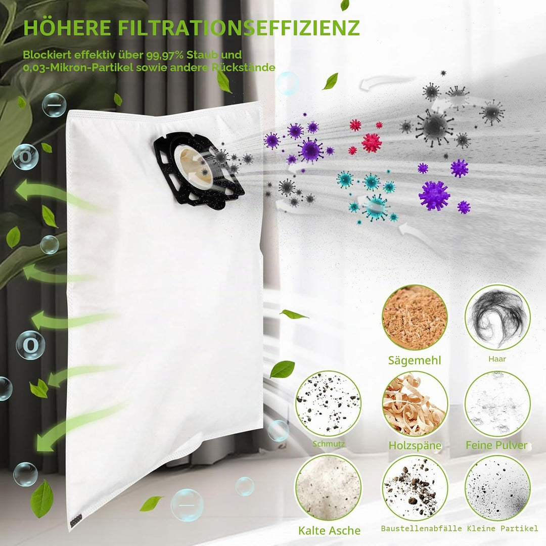 10 Stück Staubsaugerbeutel für Kärcher 2.863-006.0 Vliesfilterbeutel 487 Ersatzbeutel WD4 WD5 WD6 WD