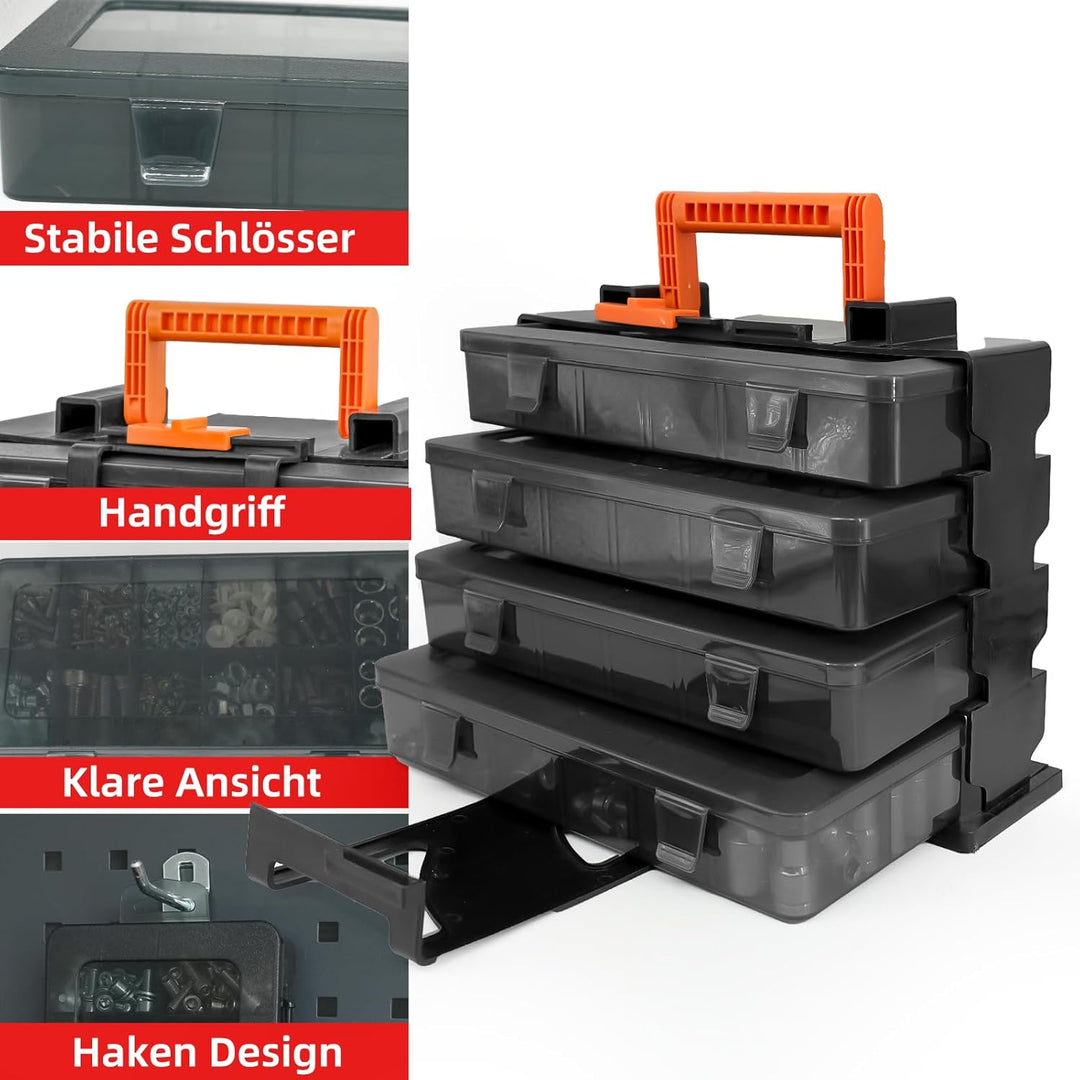 ZKH Sortierbox 30x20x21 cm, 4x Sortimentskasten, 4x12 herausnehmbare Fächer, Material PP, Sichere Au