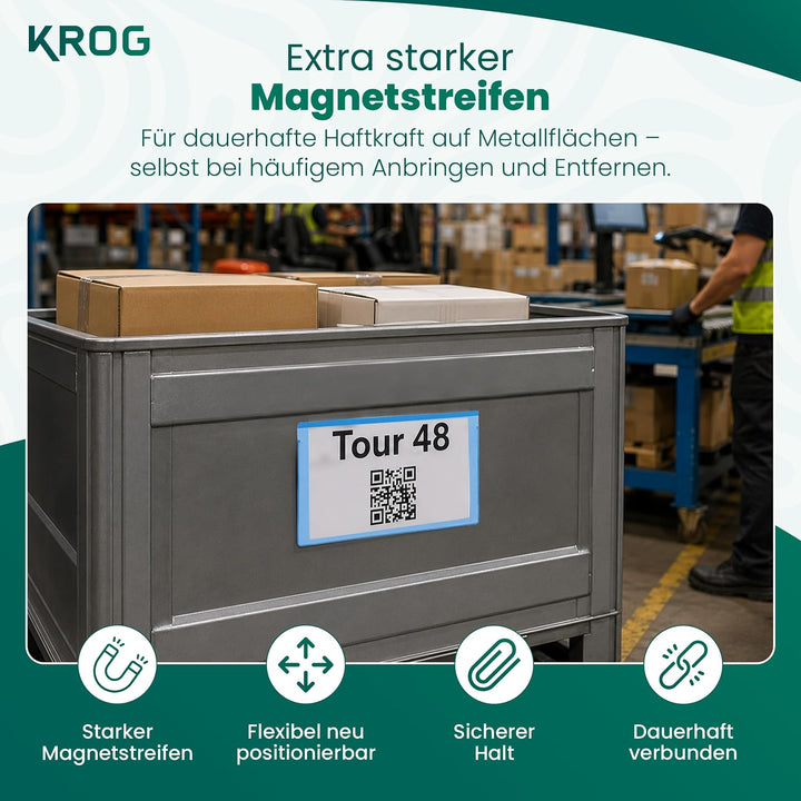 KROG - Magnettasche A4 quer 25 St. Blau - Robuste Dokumententasche mit stark haftendem Magnetstreife