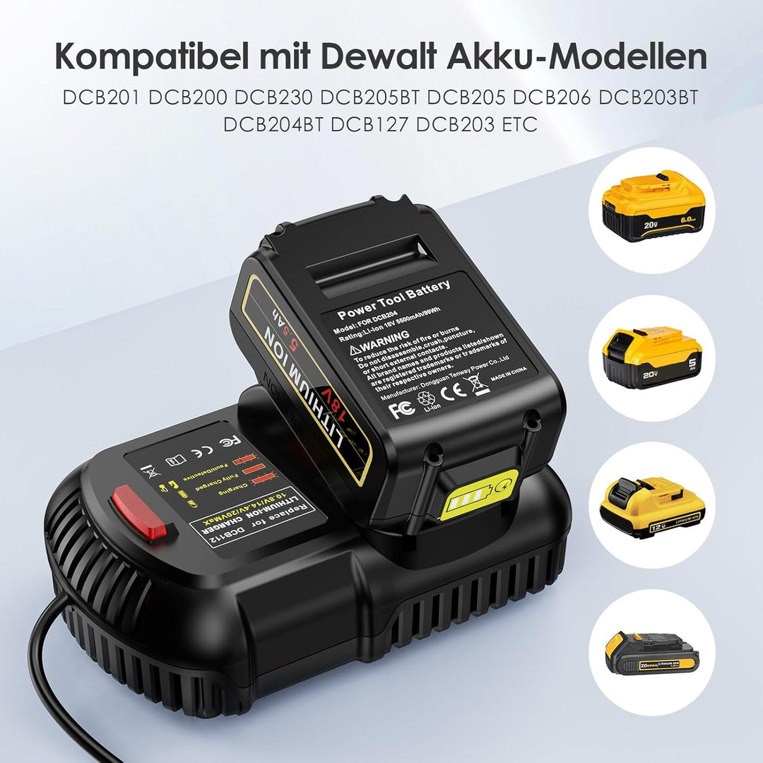10.8V-18V Ladegerät Für DeWalt Li-Ion Akku DCB112 DCB115 XR Multi Voltage, Schnell Ladegerät Kompati
