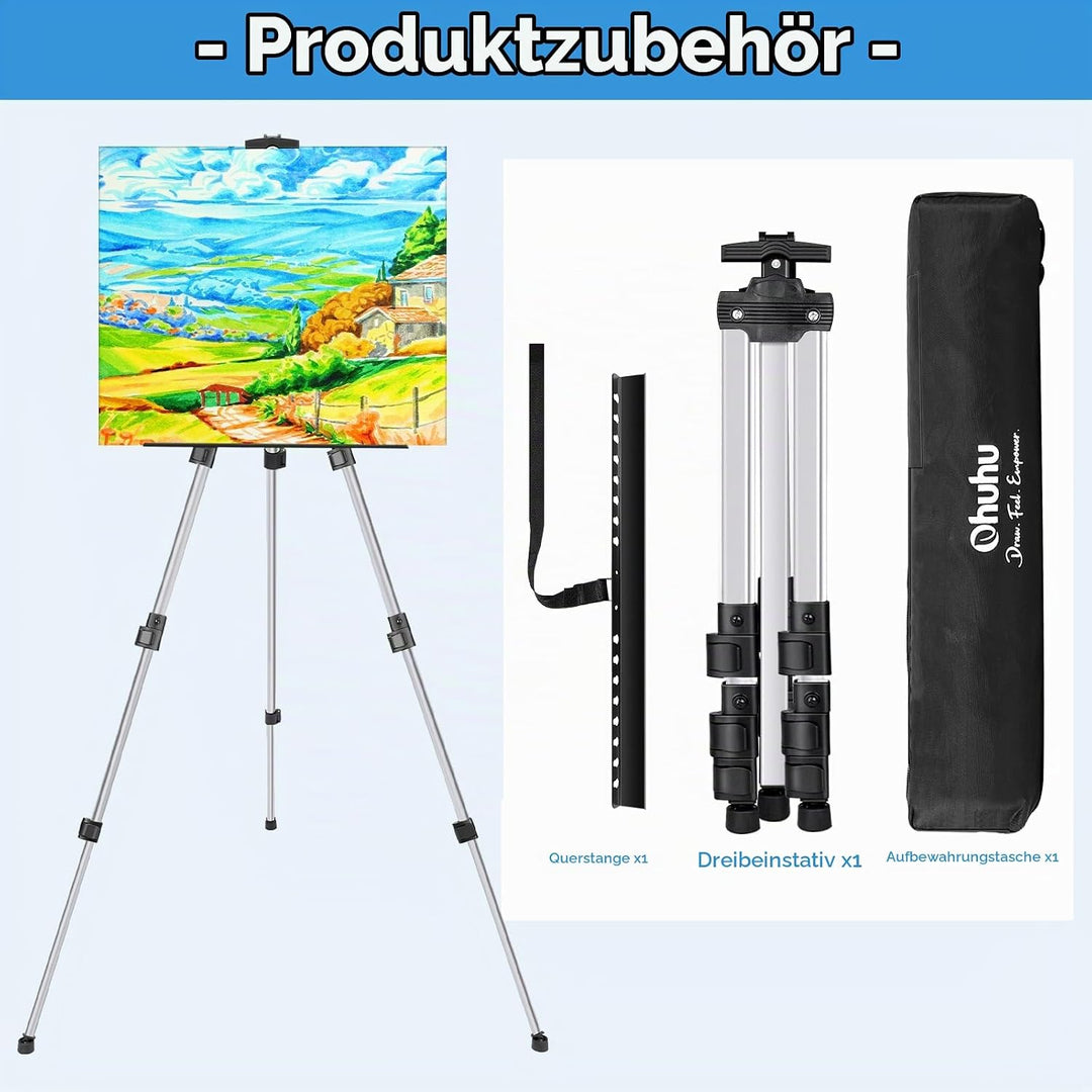 Ohuhu Aluminium Künstler Staffelei für Malerei - Verstellbare Höhe 43-168cm, Tischplatte und Boden S