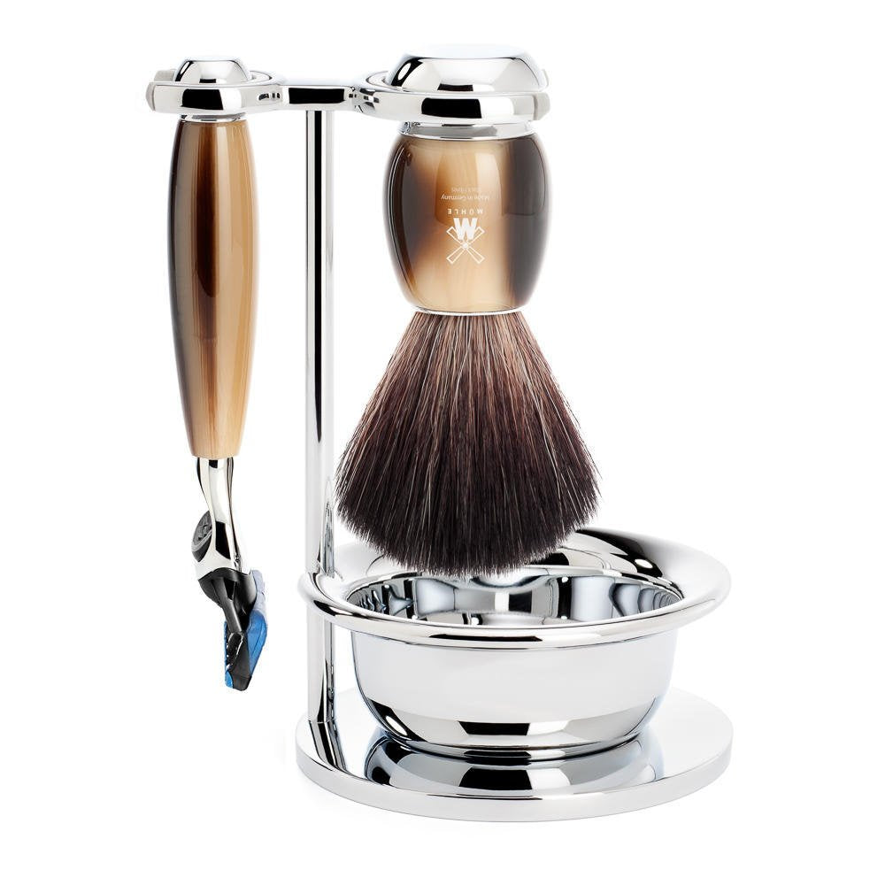 MÜHLE Rasierset mit Schale - Vivo Serie - Black Fibre - kompatibel mit Gillette-Klingen - Edelharz h