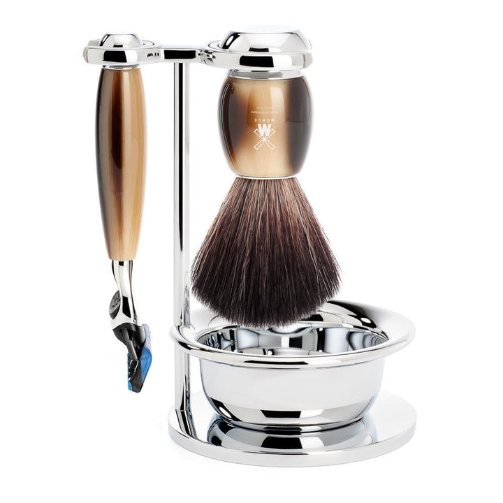 MÜHLE Rasierset mit Schale - Vivo Serie - Black Fibre - kompatibel mit Gillette-Klingen - Edelharz h