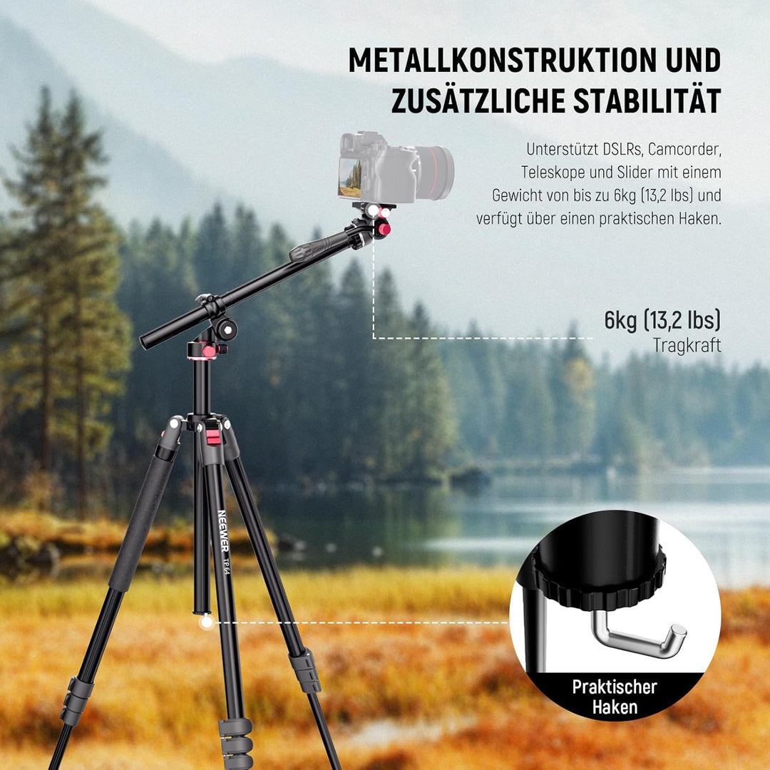 NEEWER Overhead Horizontal Kamera Stativ Einbeinstativ mit Fluidkopf und Flexibler Mittelsäule, 90"
