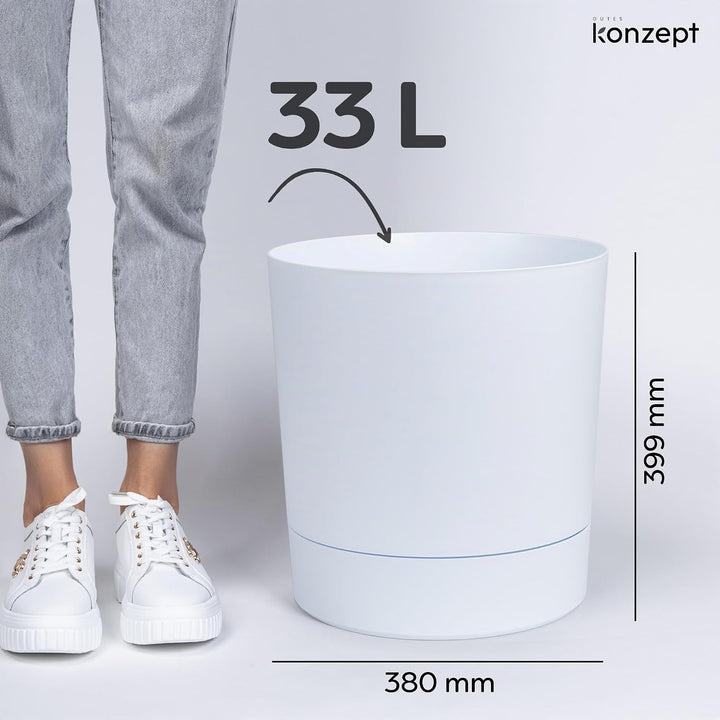 KONZEPT Blumentopf mit Untersetzer 38 cm - grosser Übertopf aus Kunststoff für Zimmerpflanzen, moder
