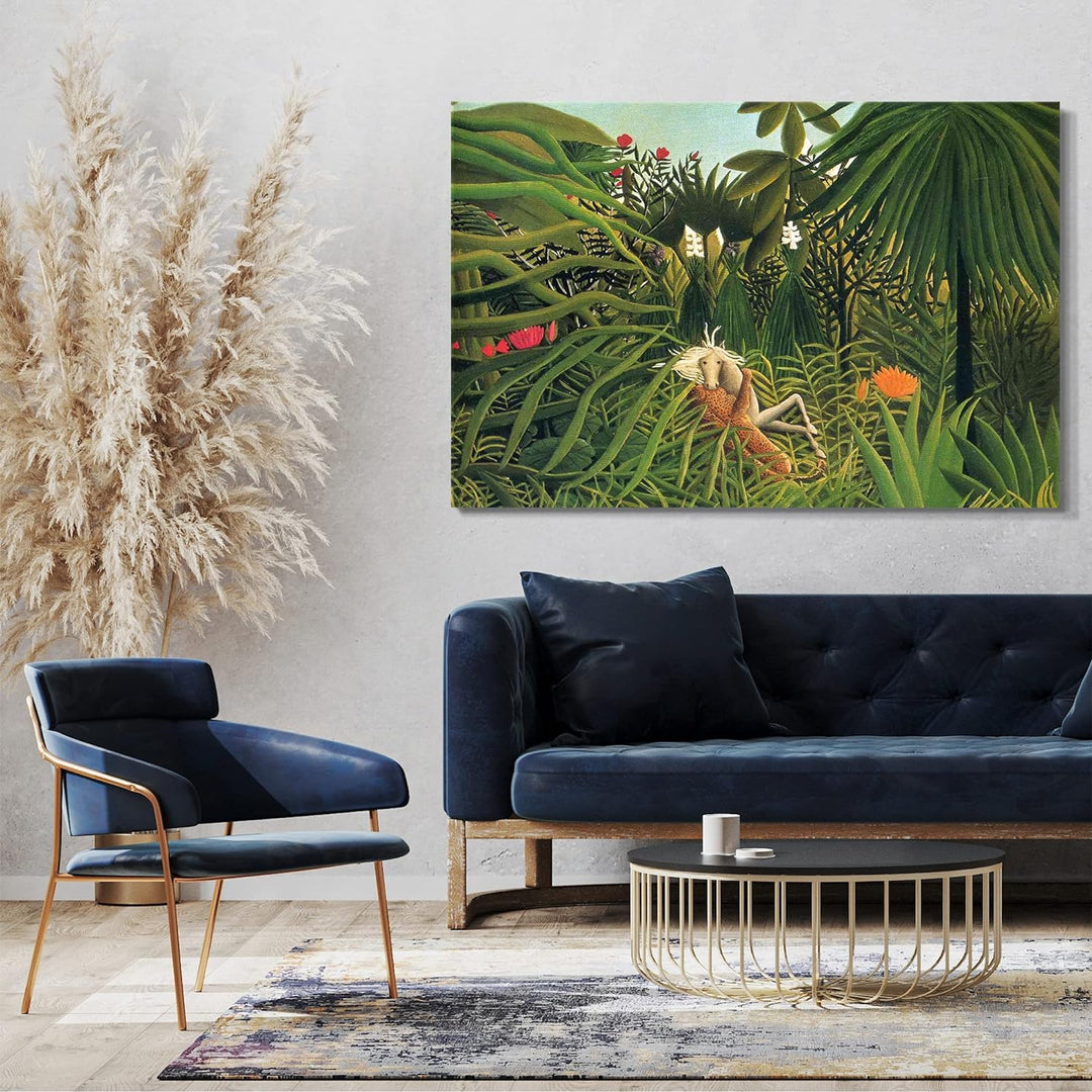 Printed Paintings Leinwand (60x40cm): Henri Rousseau - Jaguar attackiert EIN Pferd 60x40 cm, 60x40 c