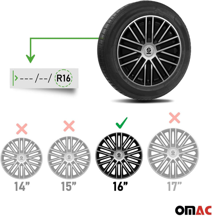 Sparco Radzierblenden Bergamo - 16-Zoll - Silber/Schwarz - Satz mit 4 Stück
