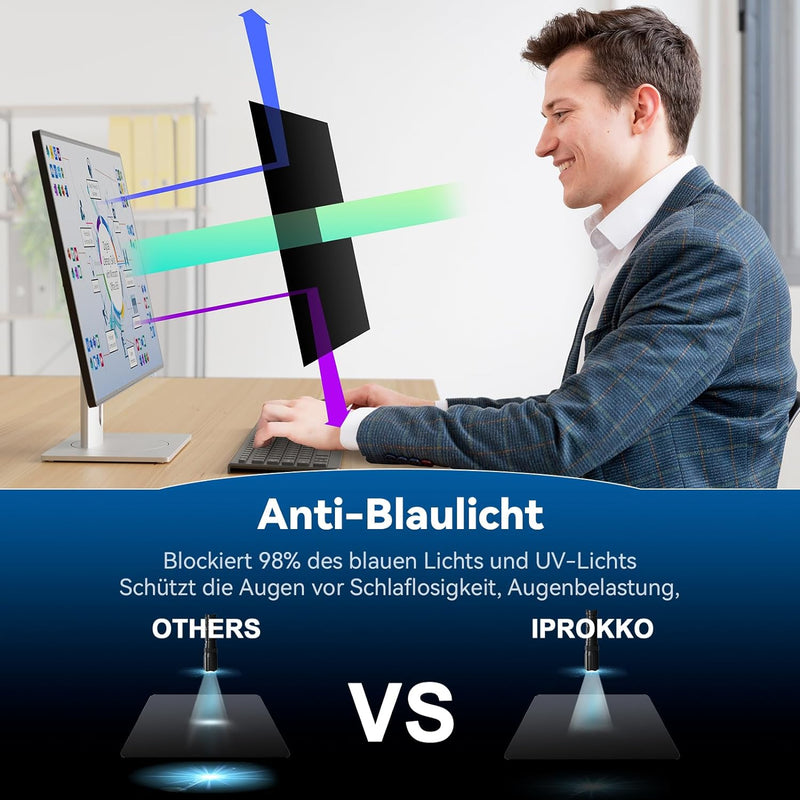 IPROKKO 23.8 Zoll Computer Sichtschutzfolie for 16:9 Monitor, Abnehmbarer Sichtschutz Anti Blaulicht