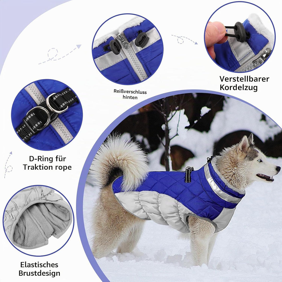 CITÉTOILE Hundemantel Winter,Hundejacke mit Geschirr, Wasserdicht Hundemantel mit Fleece Gefütterte