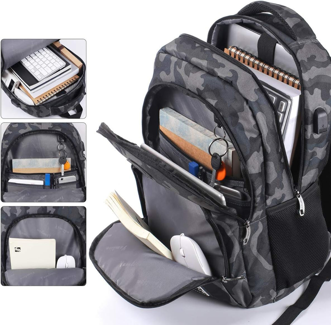 YAMTION Rucksack Jungs,Schule Rucksack Laptop Rucksack mit USB-Ladeanschluss für Herren Studenten 15