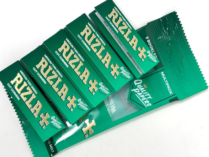 Rizla 50 Heftchen RIZLA Green Medium Thin, kurzes Zigarettenpapier mit Cut Corners 1 grün, 1 grün