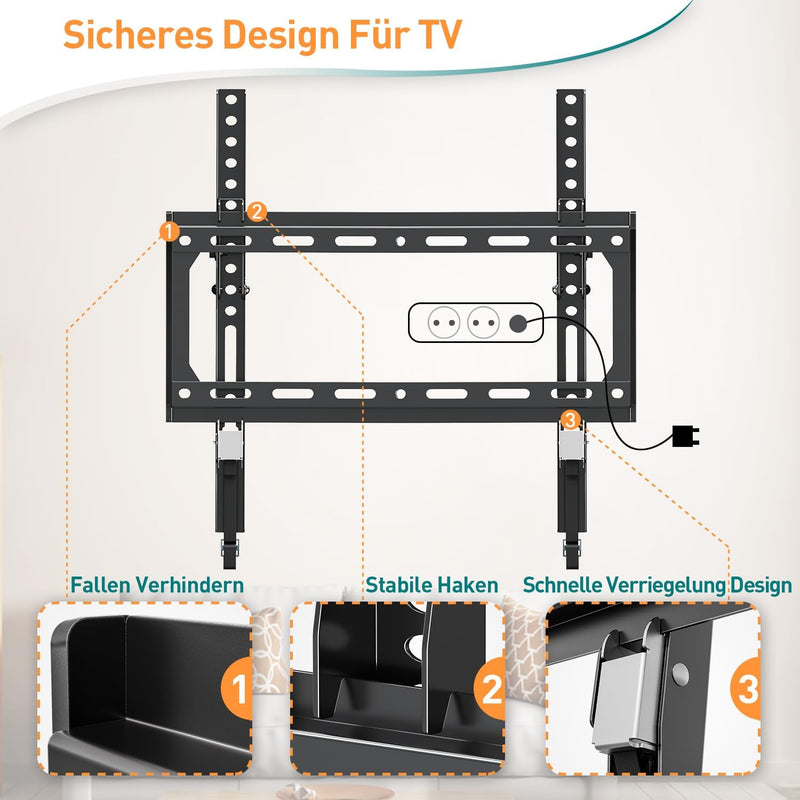 ELIVED TV Wandhalterung Neigbar Fernseher Wandhalterung für die meisten 26-60 Zoll Flach & Curved LE