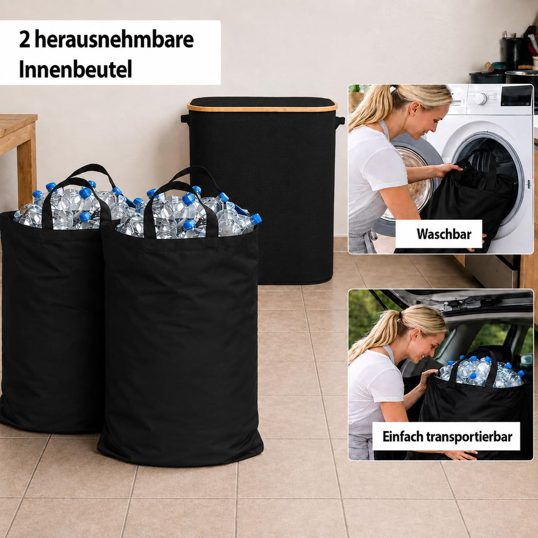 Gelber Sack Ständer Mülleimer 2 Fächer Grosser Müllsackhalter für Küche Haushalt 70L-120L, Geruchsdi