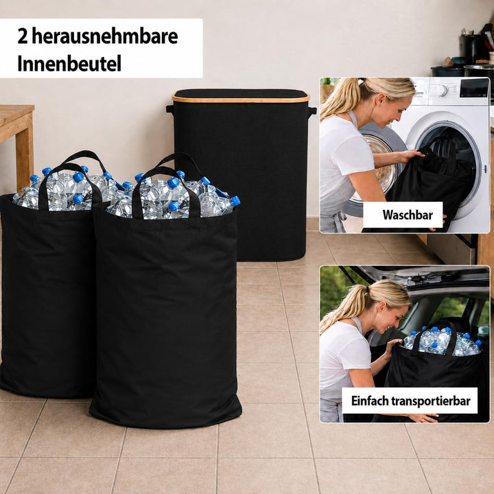 Gelber Sack Ständer Mülleimer 2 Fächer Grosser Müllsackhalter für Küche Haushalt 70L-120L, Geruchsdi