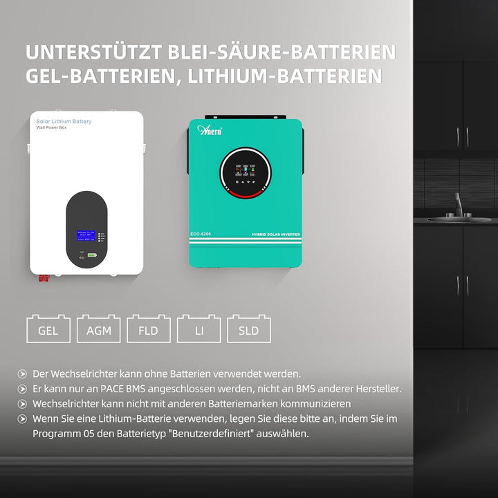 Anern 6200W Hybrid Wechselrichter Solar 48VDC mit WiFi Modul bis 220V/230V mit 120A MPPT Solarregler